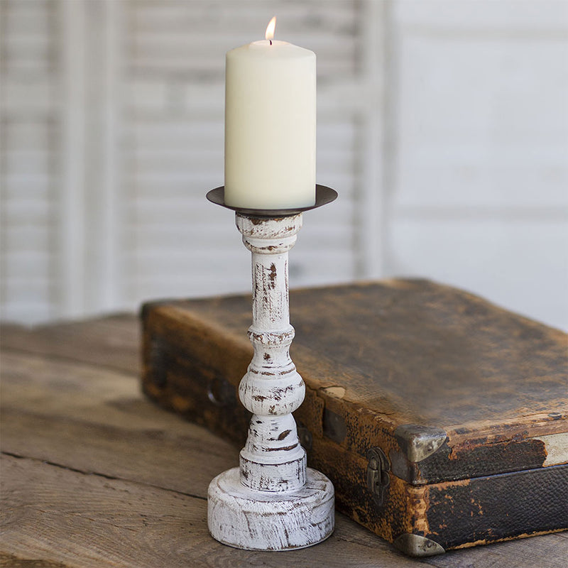 Sea Washed Wooden Pillar Candle Holder, set of 2