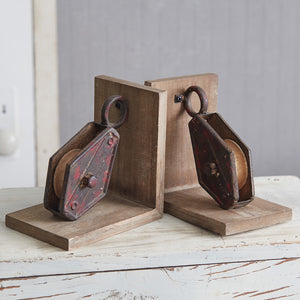 Antiqued Pulley Bookends