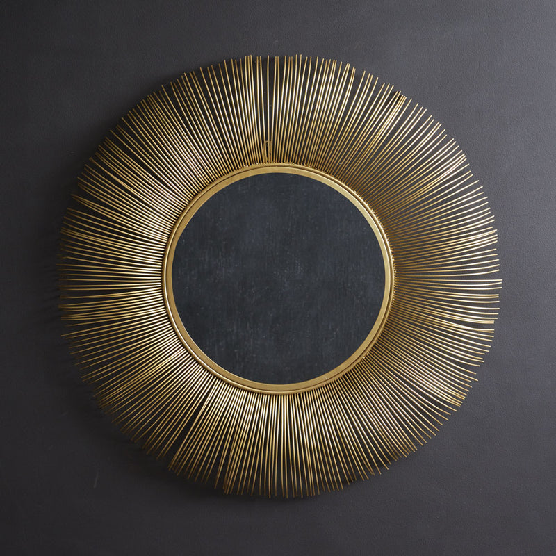 Golden Sunburst Round Wall Mirror