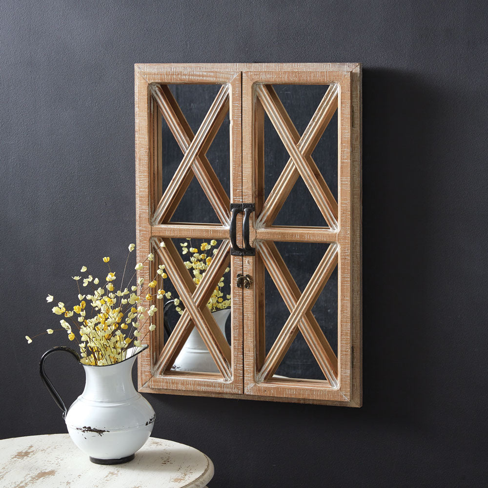 Window Shutter Wall Mirror with Wood Frame