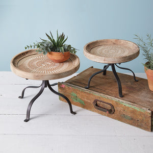 Seven Seas Carved Wood Dessert Stands, Set of 2