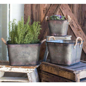Metal Bins with Flowers & Garden Script,storage bin,Adley & Company Inc.