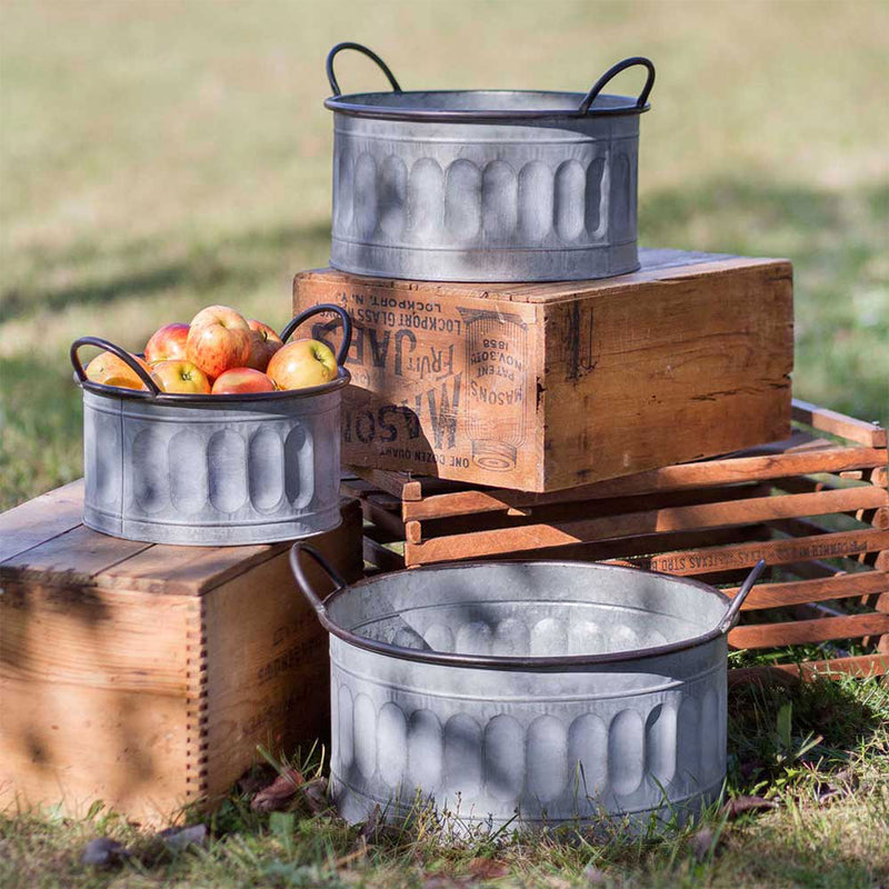 Set of Three Galvanized Metal Baskets,planters,Adley & Company Inc.