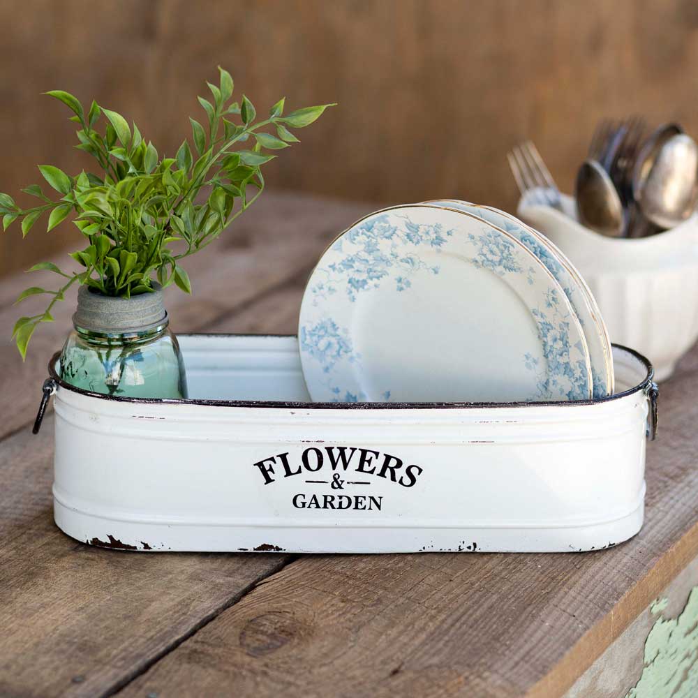 Flowers and Garden White Bin,canister,Adley & Company Inc.