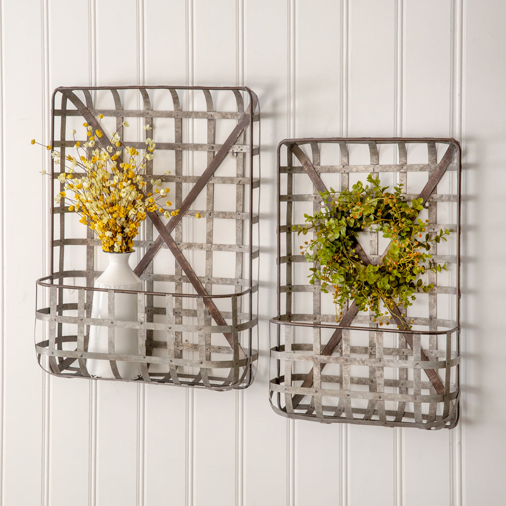 Set of Two Metal Weaved Wall Pockets