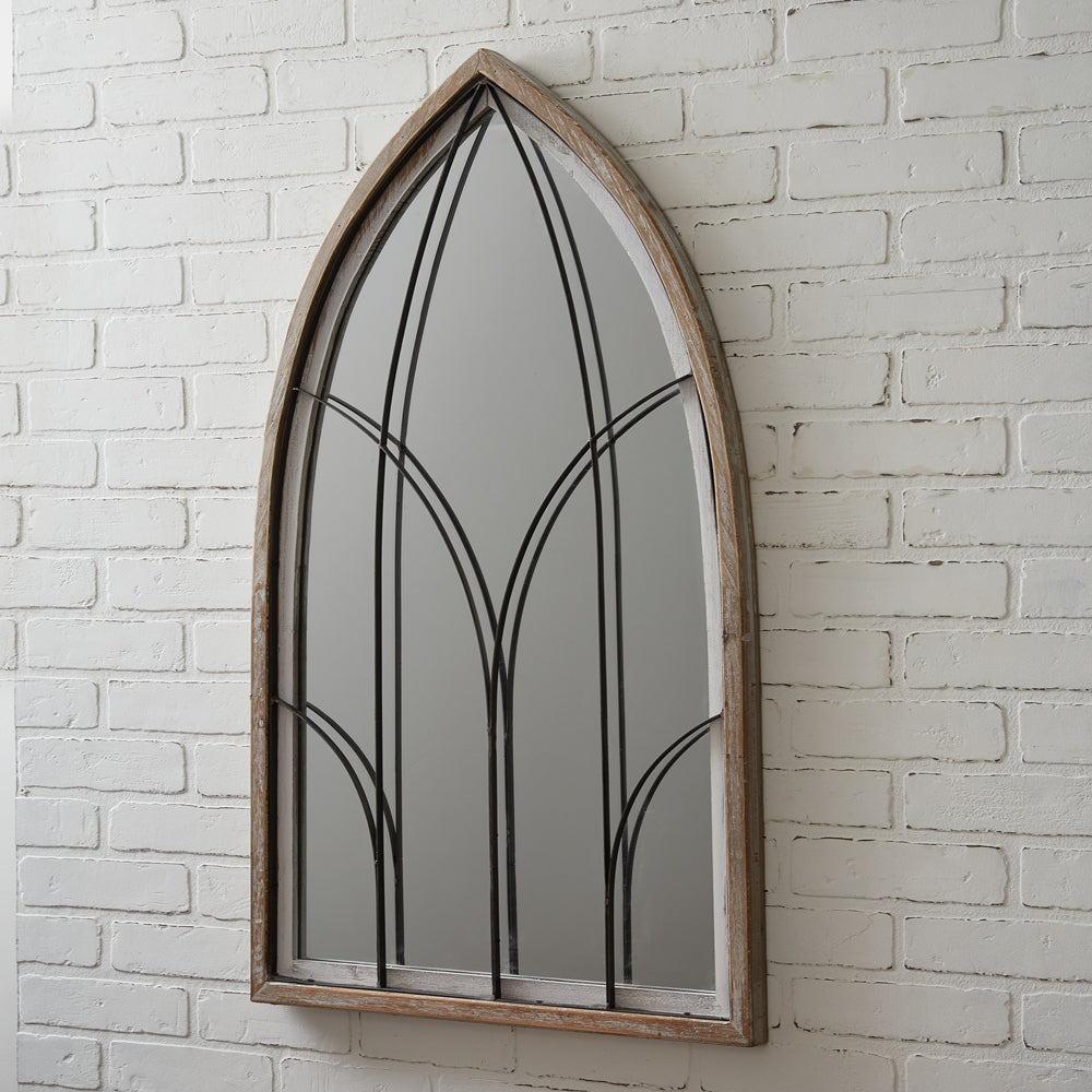 Arched Wall Mirror with Wood Frame