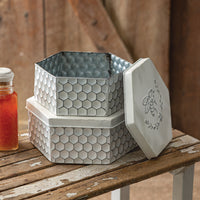 Set of Two Metal Bee Boxes with Honeycomb Pattern - Adley & Company Inc. 
