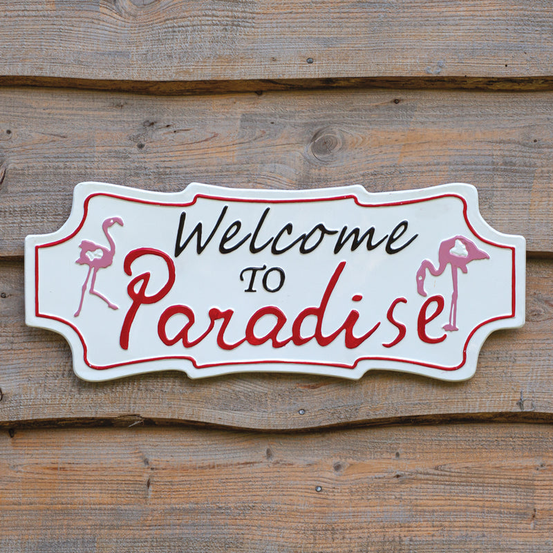 Welcome To Paradise Flamingo Tin Sign