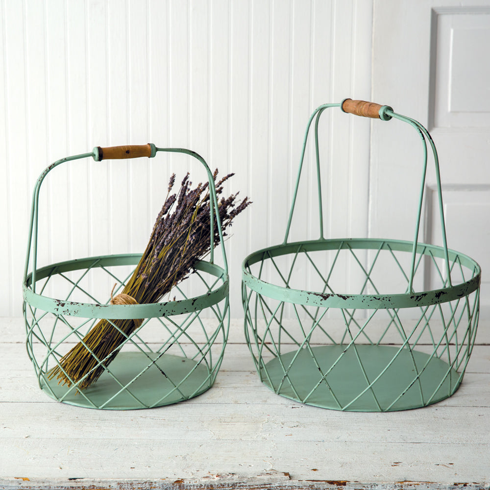 Set of 2 Seafoam Green Metal Baskets