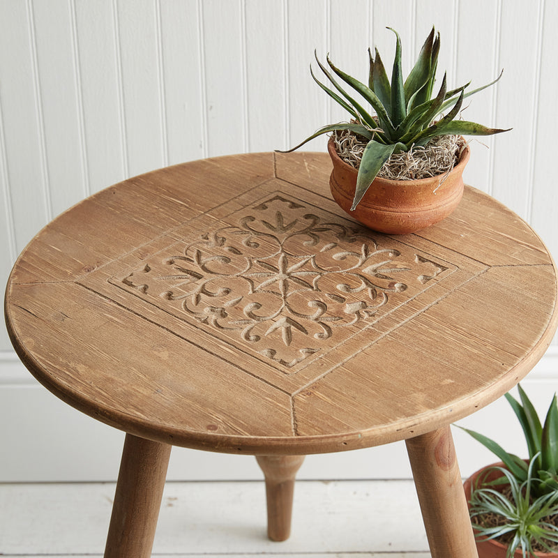 Mishka Carved Wood Stool