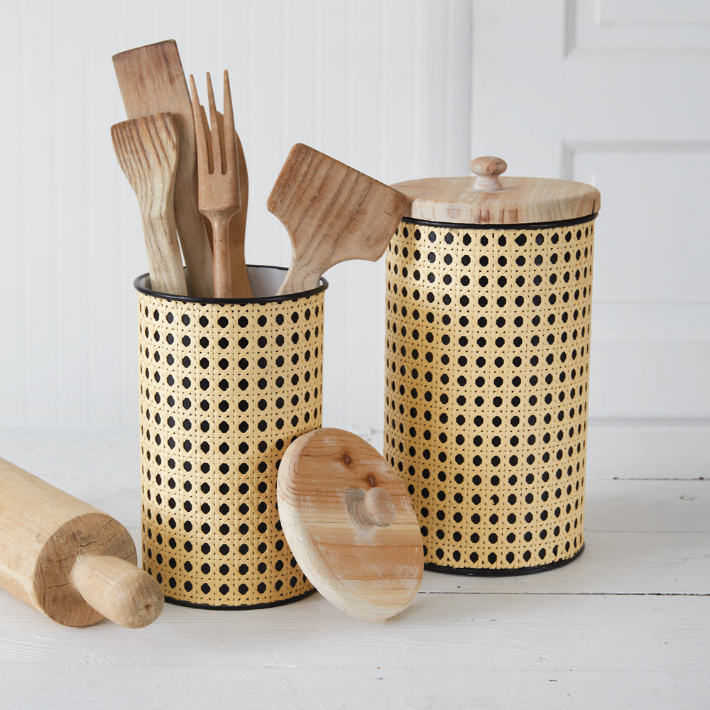 Set of 2 Open Weave Cane Containers
