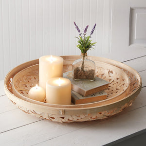 Set of Two Boho Round Baskets, Wall Decor