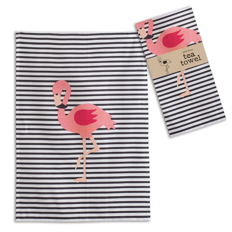 Flamingo Striped Tea Towels, Set of 4,dish towel,Adley & Company Inc.