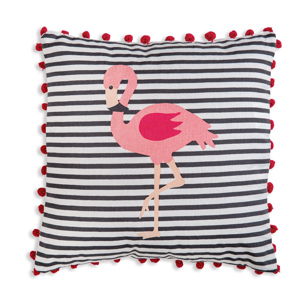 Flamingo Striped Cotton Throw Pillow