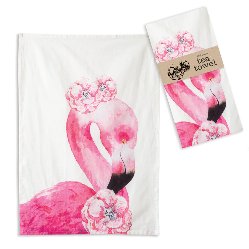 Pink Flamingo Tea Towels, Set of 4