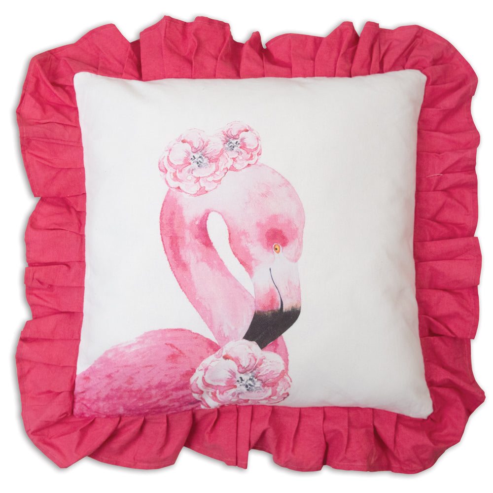 Pink Flamingo Accent Cushion with Ruffle