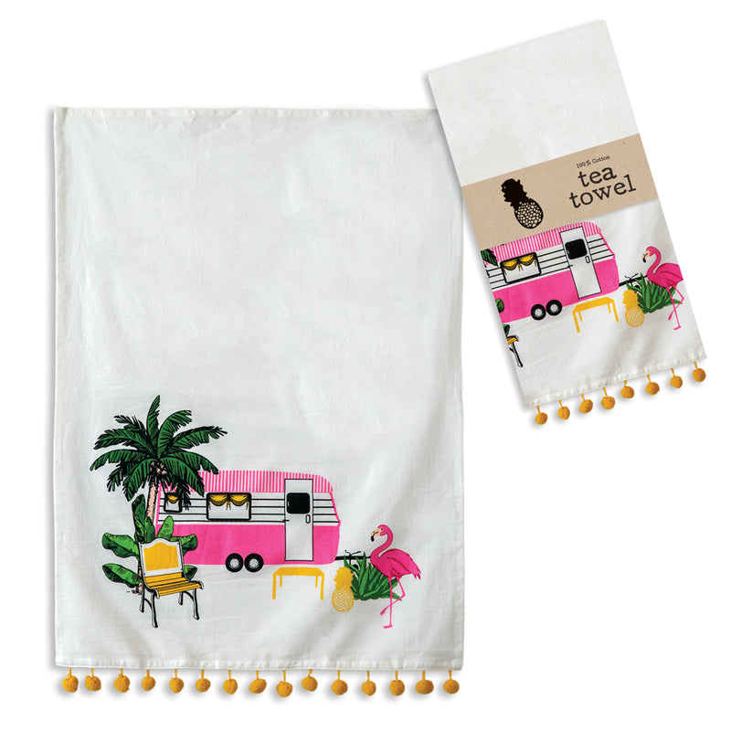 Flamingo Camper Tea Towels, Set of 4