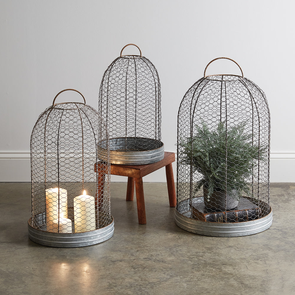 Set of 3 Wire Mesh Metal Floor Cloche Vases