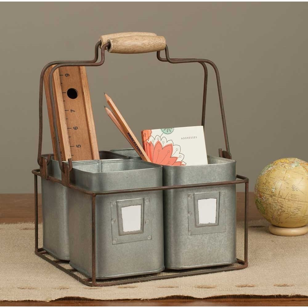 Grey Metal Caddy with Carrying Basket