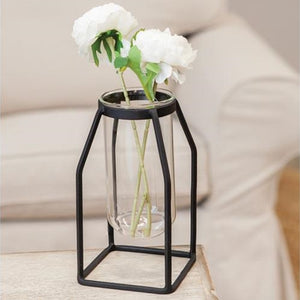 Glass Tube Vase in Metal Frame - Adley & Company Inc. 