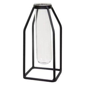 Glass Tube Vase in Metal Frame - Adley & Company Inc. 