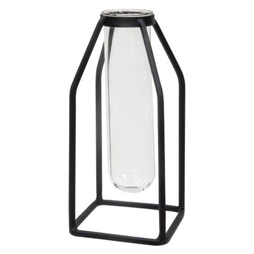 Glass Tube Vase in Metal Frame - Adley & Company Inc. 