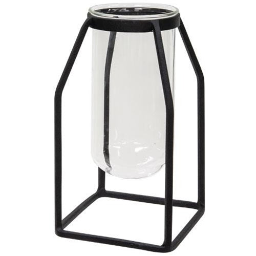 Glass Tube Vase in Metal Frame - Adley & Company Inc. 