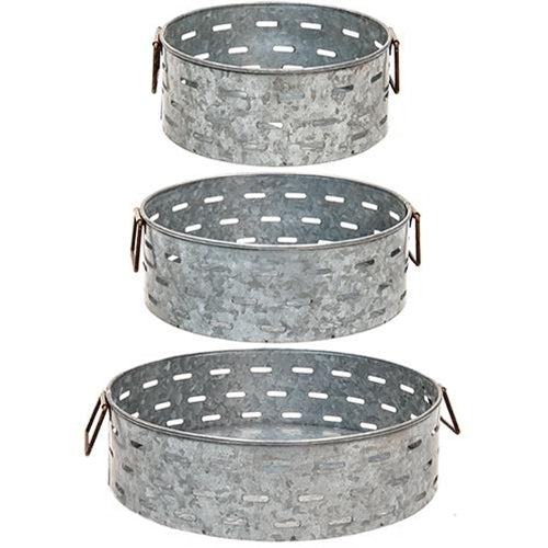 Olive Bucket Style Metal Trays, Set of 3