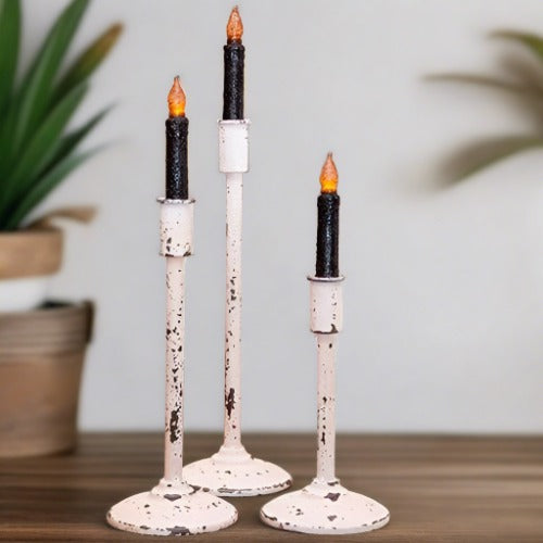 Boardwalk White Distressed Candle Holders