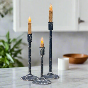 Distressed Black Metal Taper Candle Holders