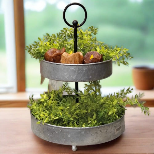 Grotto Galvanized Metal Two-Tiered Tray