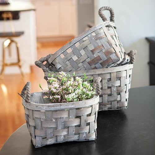 Set of Three Woven Wood Baskets