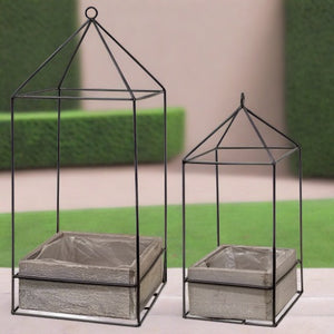 Riverside Wooden Planters with Metal Frame, Set of 2