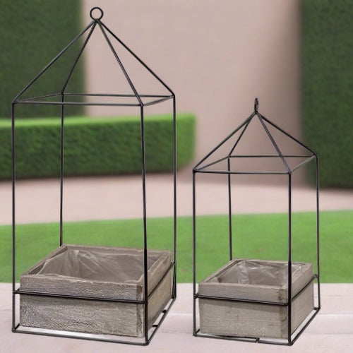 Riverside Wooden Planters with Metal Frame, Set of 2