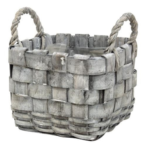 Set of 2 Greywashed Square Storage or Planter Baskets