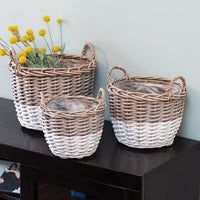 White Dipped Willow Gathering Basket Planters, Set of 3