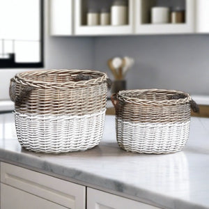 Set of 2 White Dipped Willow Woven Baskets