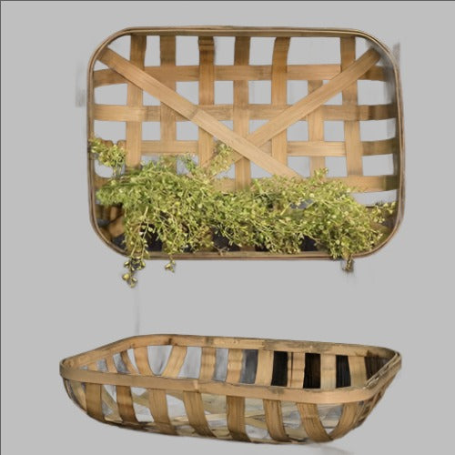 Set of 2 Large Rectangular Decorative Tobacco Baskets,basket,Adley & Company Inc.