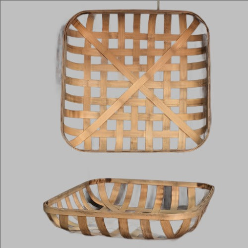 Set of 2 Large Square Decorative Tobacco Baskets