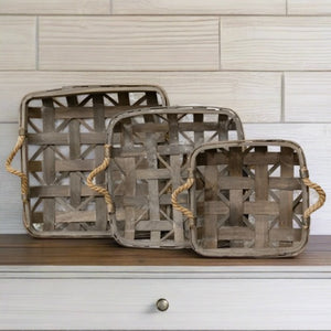 Natural Square Baskets with Jute Handles, Set of 3,basket,Adley & Company Inc.