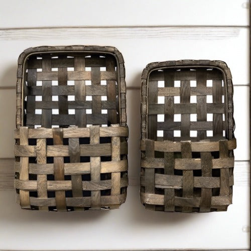 Set of 2 Aged Tobacco Wall Pocket Baskets