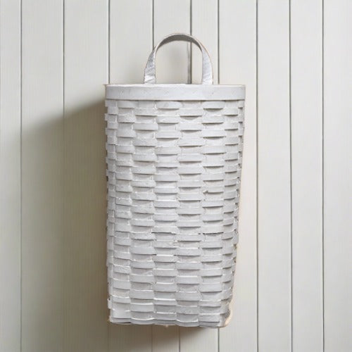 White Woven Wood Wall Basket