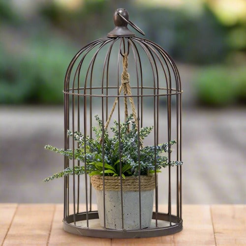 Wire Birdcage with Jute and Cement Plant Holder,planter,Adley & Company Inc.
