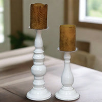 Classic White Metal Pillar Candle Holders - Adley & Company Inc. 