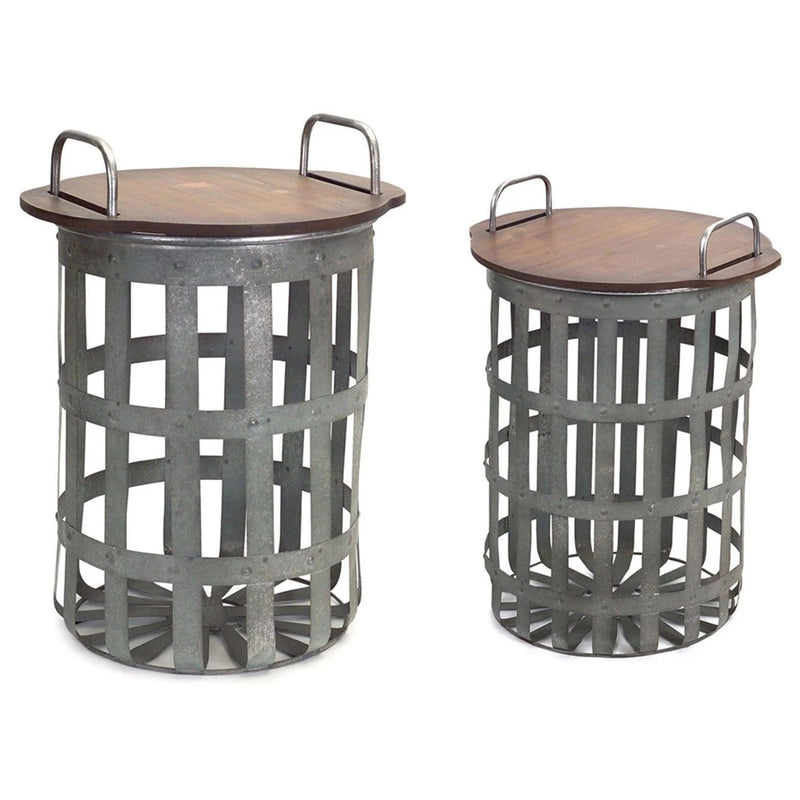 Maritime Metal and Wood Side Tables, Set of 2