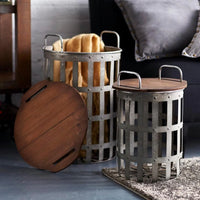 Maritime Metal and Wood Side Tables, Set of 2