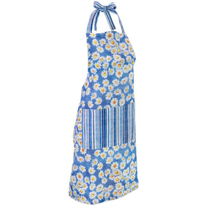 Agnetha Blue and White Floral Cotton Full Apron
