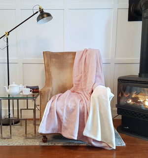 Pink, Lilac & Cream Wool Throw Blanket - Adley & Company Inc. 