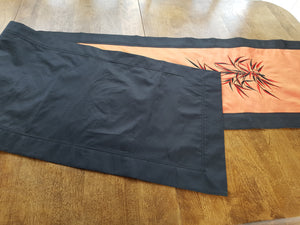 Black & Orange Silk Embroidered Table Runner,table runner,Adley & Company Inc.