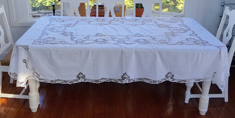 Vintage White Linen Hand Crocheted Table Cloth,cloth table napkins,Adley & Company Inc.